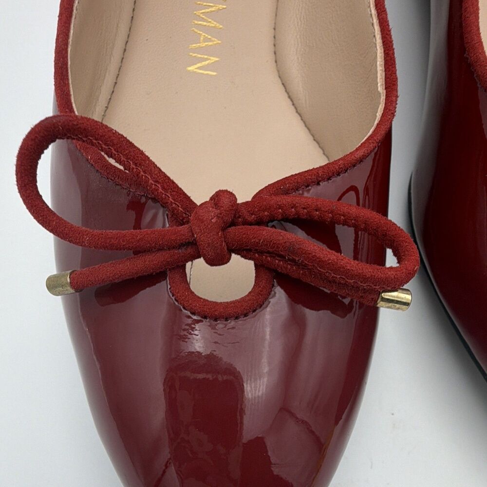 Stuart Weitzman Gabby Women's Red Patent Leather Bow Ballet Flats Round Toe 7 M - Picture 4 of 11